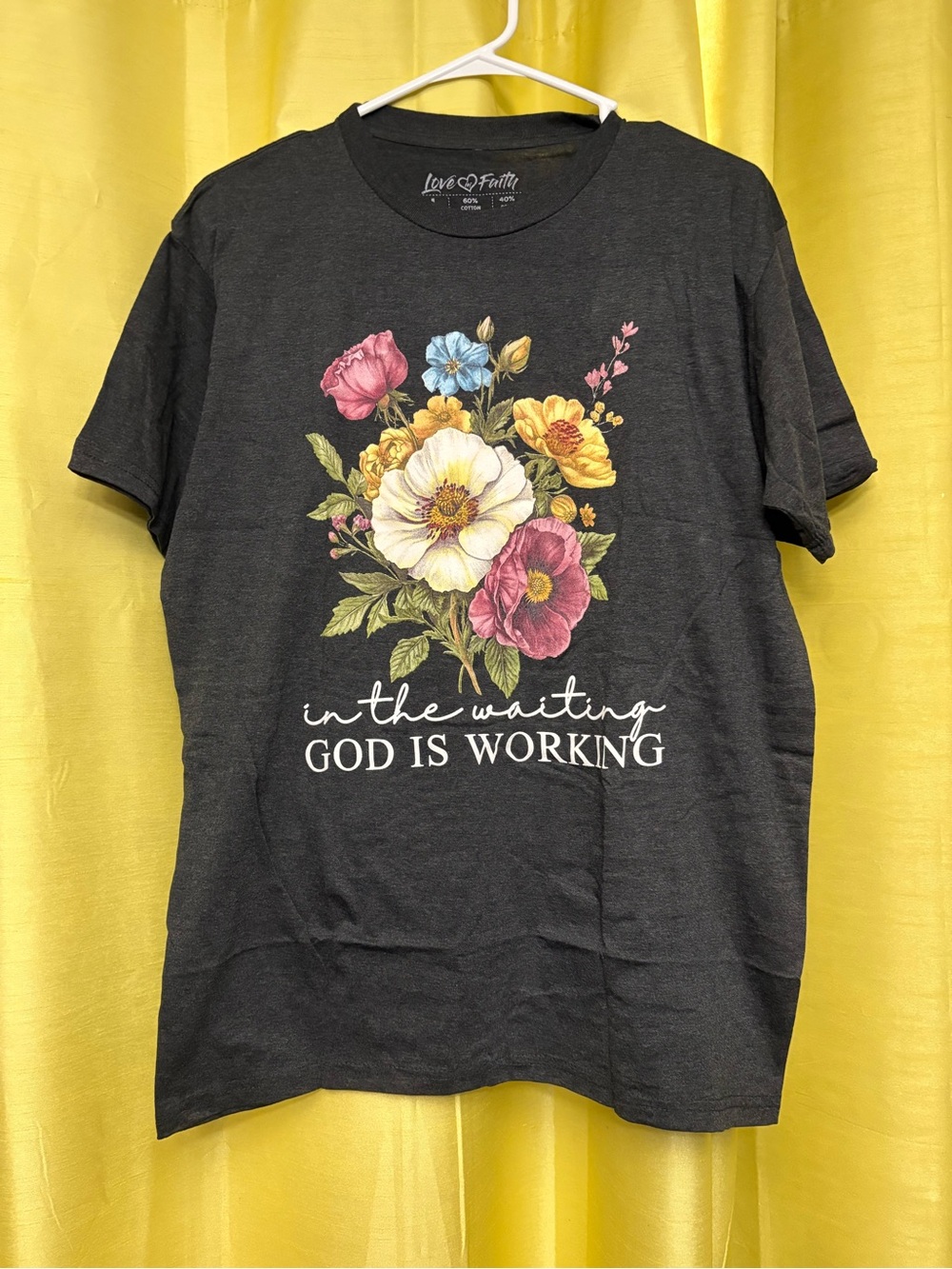 Charcoal Graphic Tee - 'In the Waiting' Floral Print